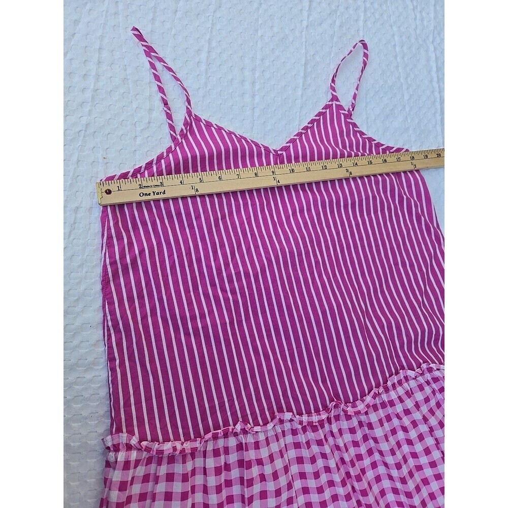 J CREW Dress Cover Up Beach Pink Cotton Gingham Stripe Tiered Ruffle Size S - Picture 4 of 6